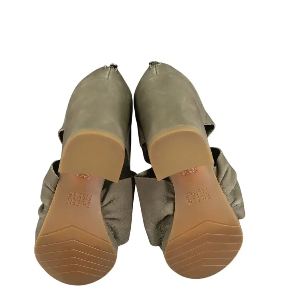 Eileen Fisher Shoes Womens 7.5 Sandal Block Heel Fashion Marla Leather Olive Zip